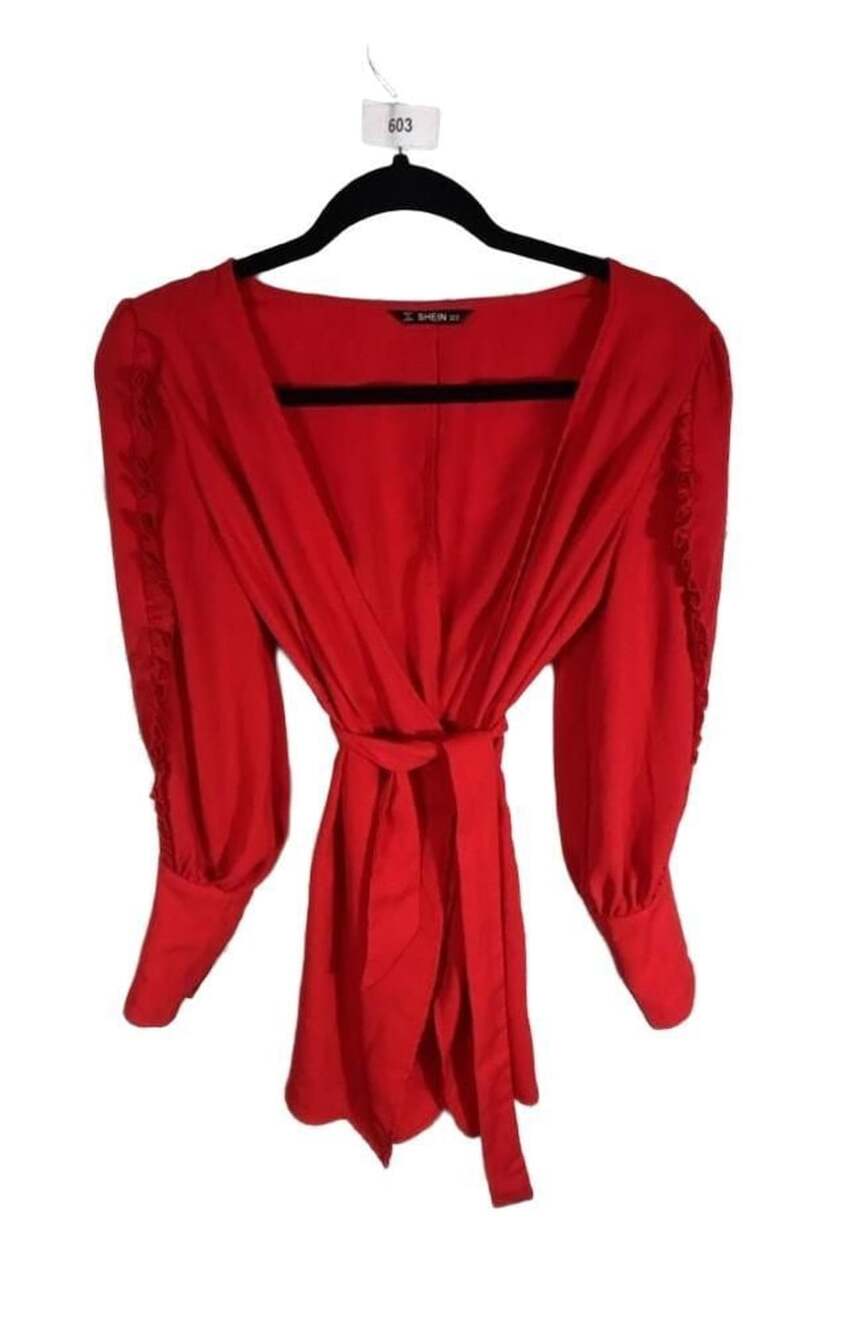 SHEIN Romper Size XS Red Long Sleeve Wrap Ruffle